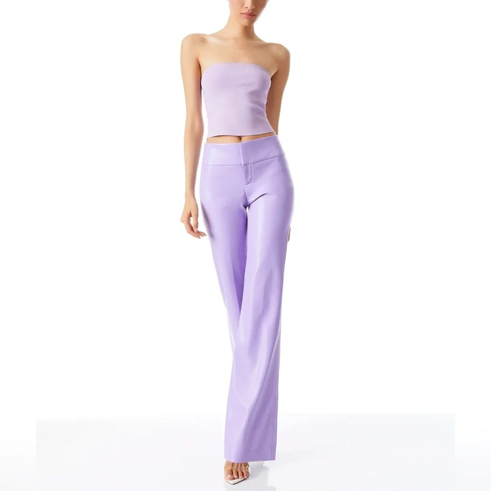 Alice + Olivia Olivia Vegan Leather Bootcut Lavender Purple Pant - Picture 5 of 16